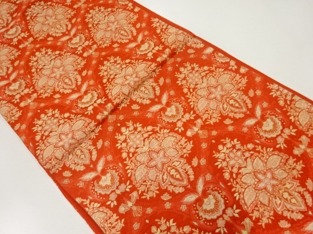 アンティーク　花更紗模様織出し袋帯（着用可）